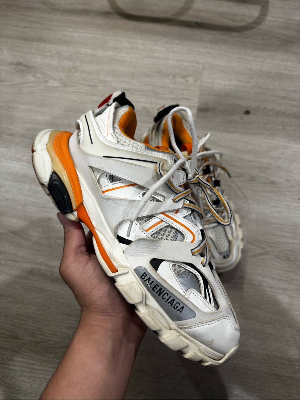 Balenciaga White Orange Multilayer Runner Sneakers